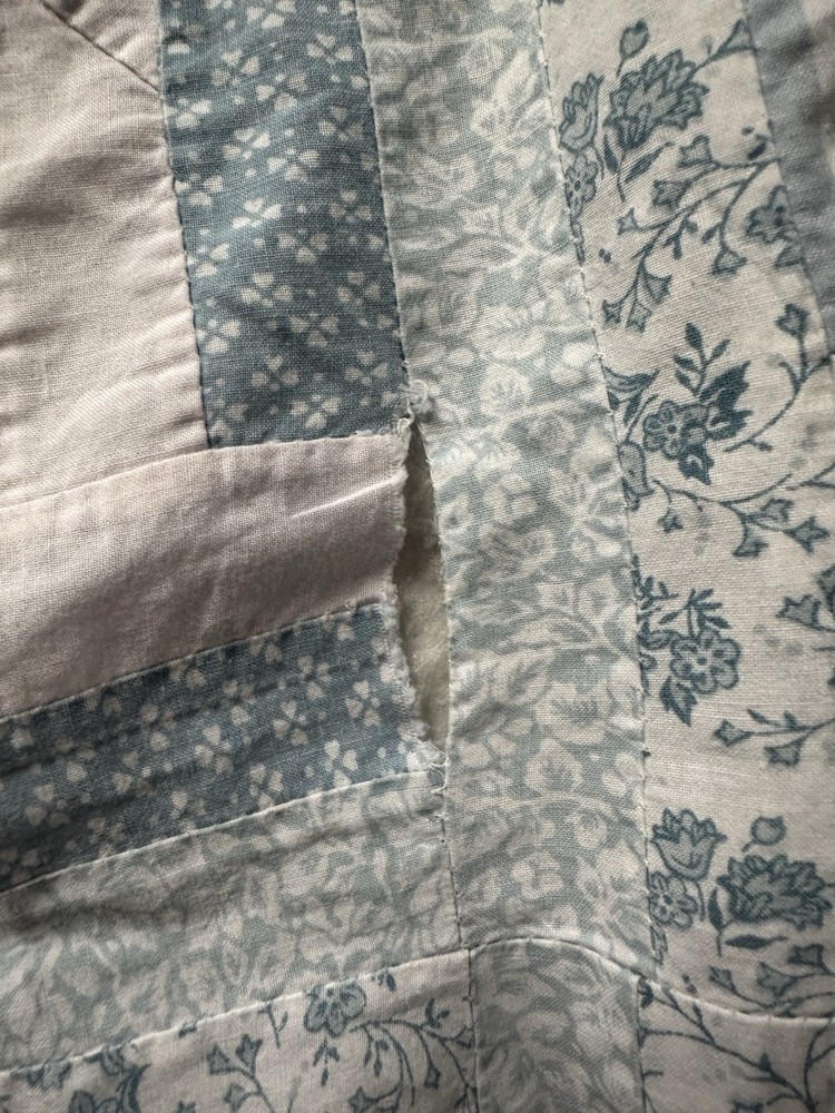 Cutters Handmade patchwork quilt with blue and white fabrics