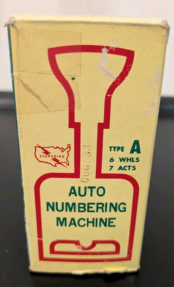 Vtg Lightning Auto Numbering Machine Type A 6 Wheels 7 Actions