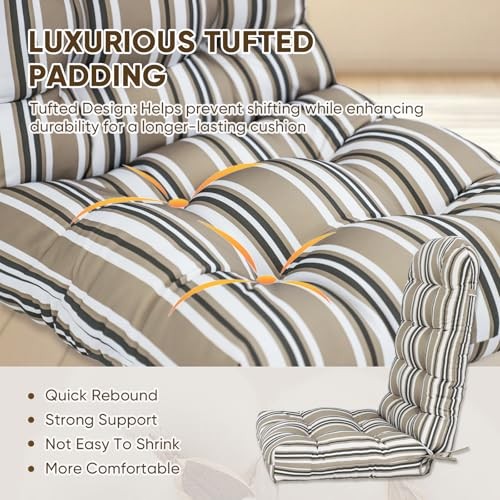 High Back Adirondack Chair Cushions for Outdoor Set of 2 Beige Stripes