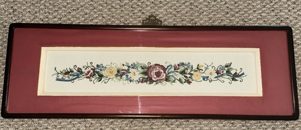 Horizontal Floral Handmade Needlework Artwork~Beveled Shadow Box~BEAUTIFUL
