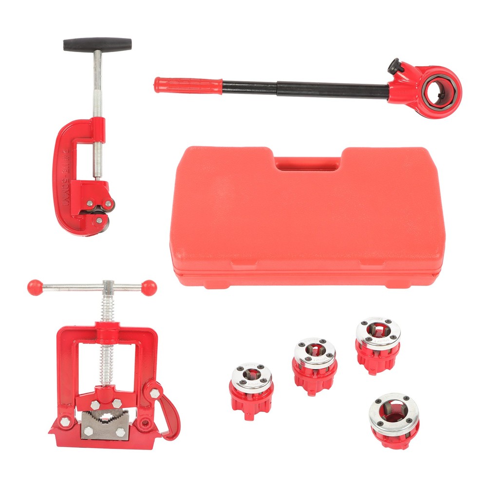 NPT Adjustable Ratchet Pipe Threader Ratchet Pipe Cutter Thread Tool With 5 Dies