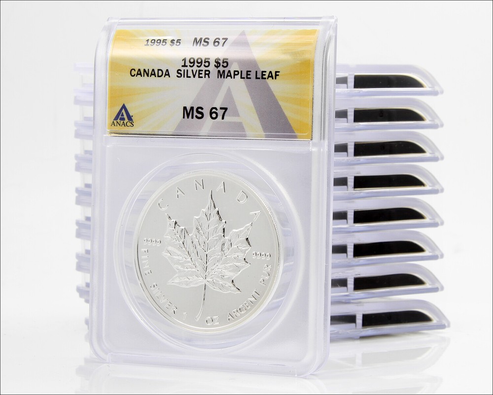 1995 MS 67 ANACS CANADA $5 .9999 Silver Maple Leaf Coin - 1 Oz.  MS67