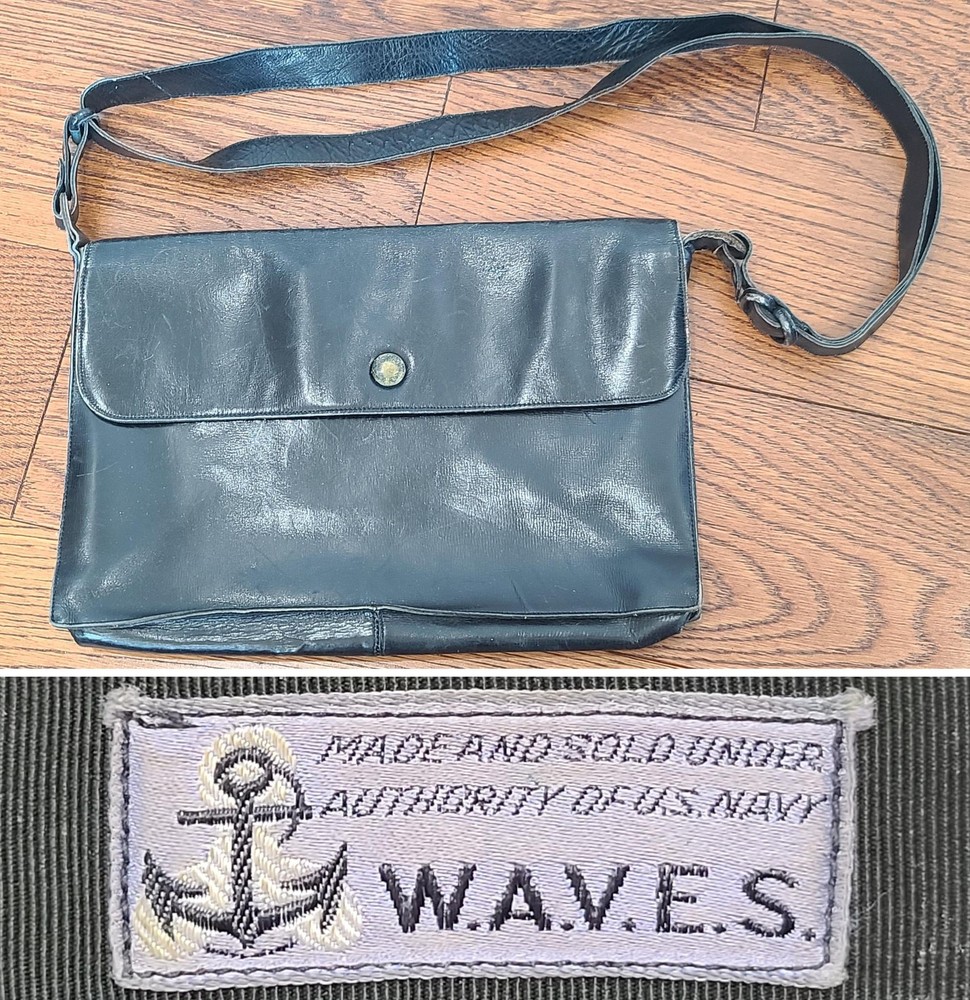 WWII US Navy WAVES Leather Purse Women's Uniform Handbag Original 1940s Named
