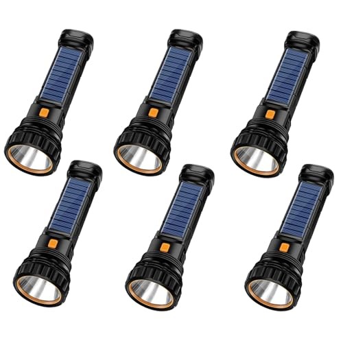 Solar/Rechargeable Multi Function 1000 Lumens LED Flashlight, with 6PCS Black