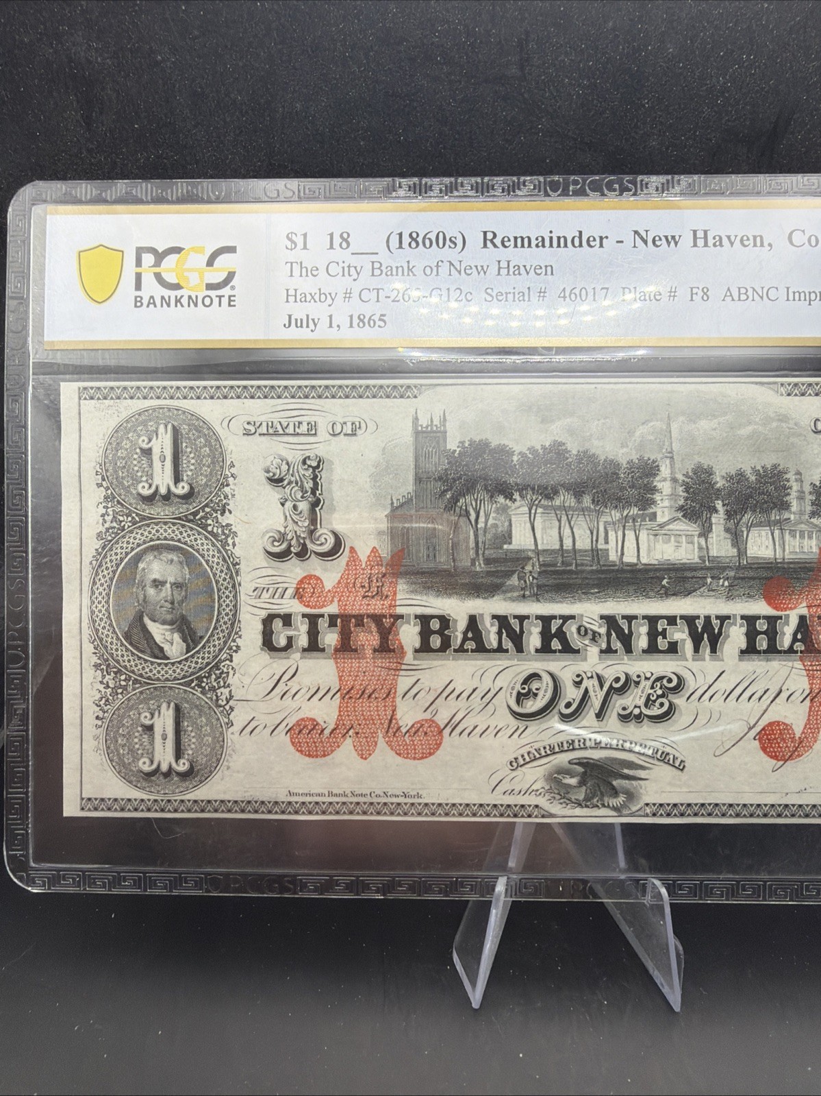 New Haven Connecticut $1 City Bank of New Haven 1860s PCGS Gem UNC 66 PPQ TOP PO