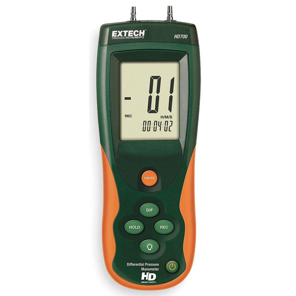 EXTECH HD700 Digital Manometer, 0 psi to 2 psi 1CWL9