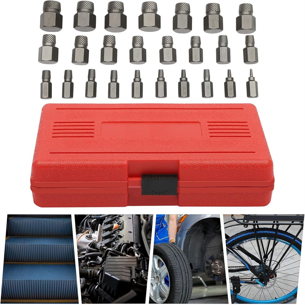 25Pcs Screw Extractor Set Hex Head Multi-Spline Easy Out Bolt Extractor Set