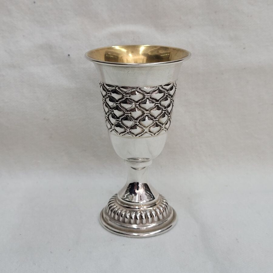 Sterling silver bee web Schnapps cup handmade in Israel