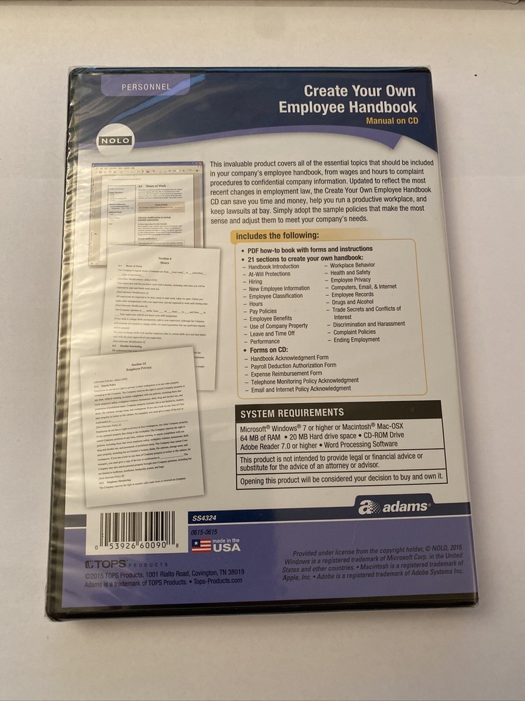 Adams Create Your Own Employee Handbook on CD
