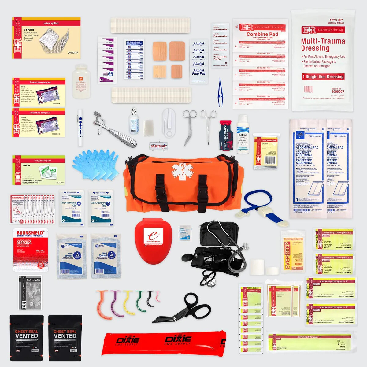 Ever Ready First Aid Fully Stocked EMT Trauma Kit Bandages, Shears, Gauze Pads