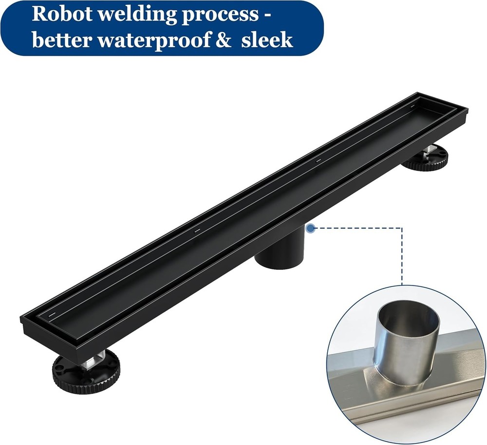 Modern Matte Black Rectangle Shower Drain, 24" Linear Drain
