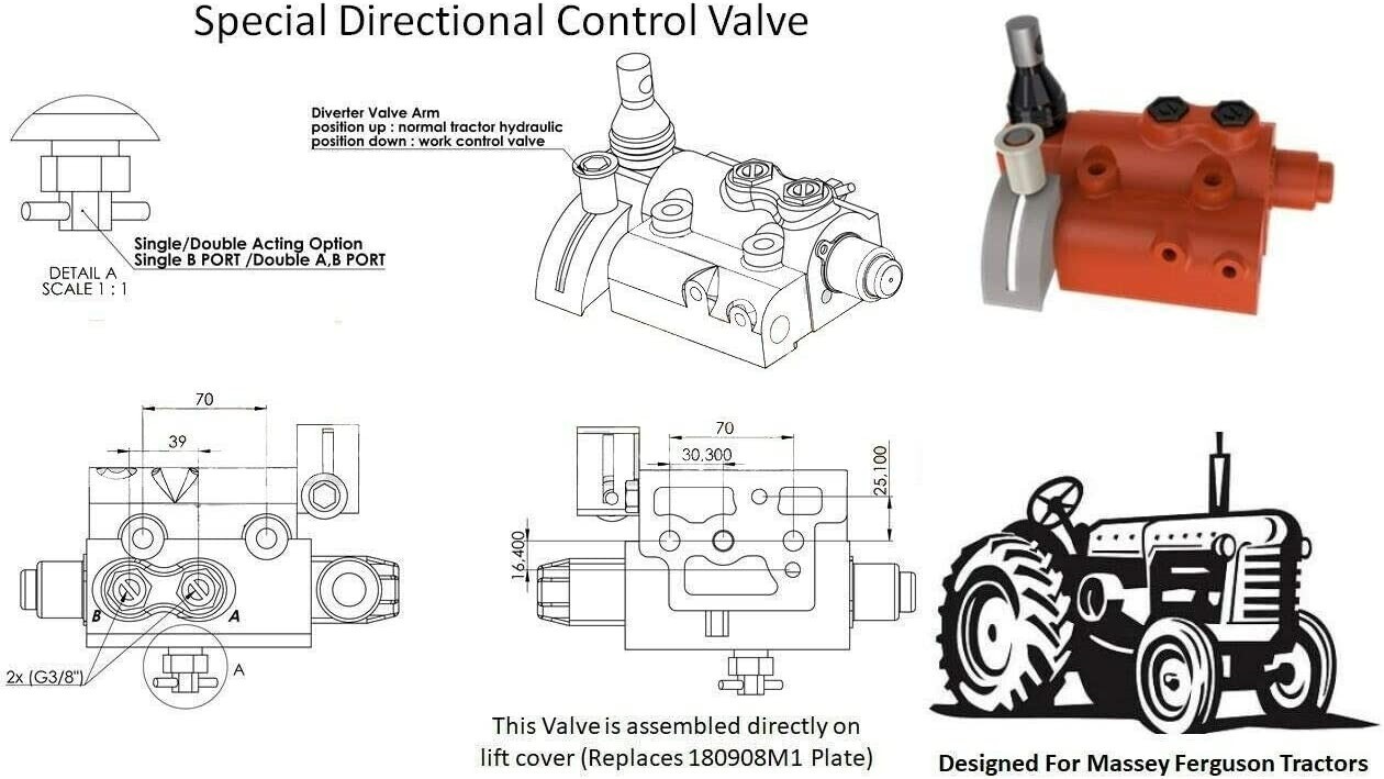 Single Hydraulic Remote Kit Massey Ferguson 35 50 65 135 150
