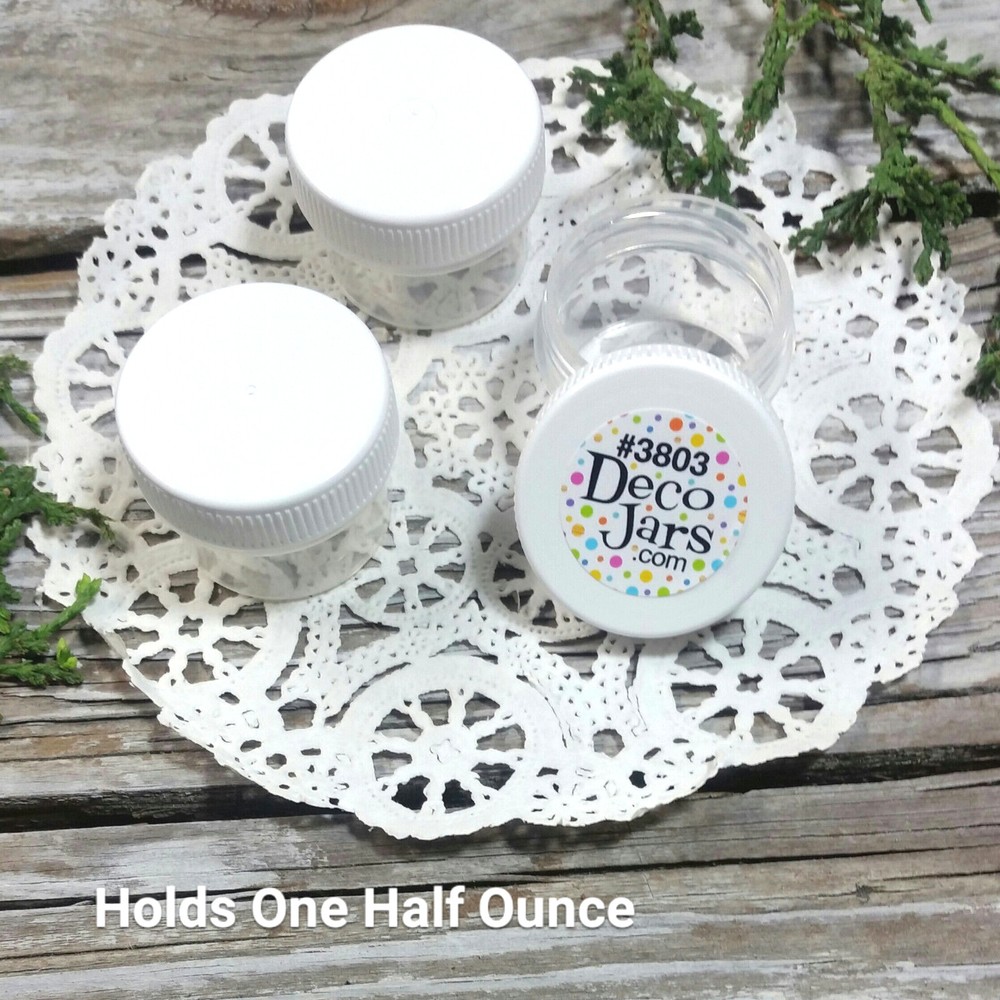 24 Empty Plastic Makeup Jars White Screw On Lids Caps DecoJars Half Ounce