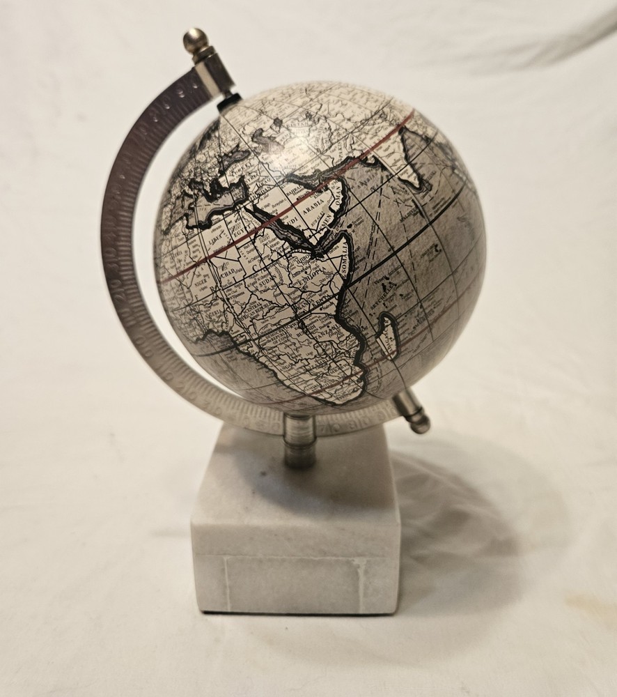 World Globe W/ Marble & Base 9"  Tall Decorative