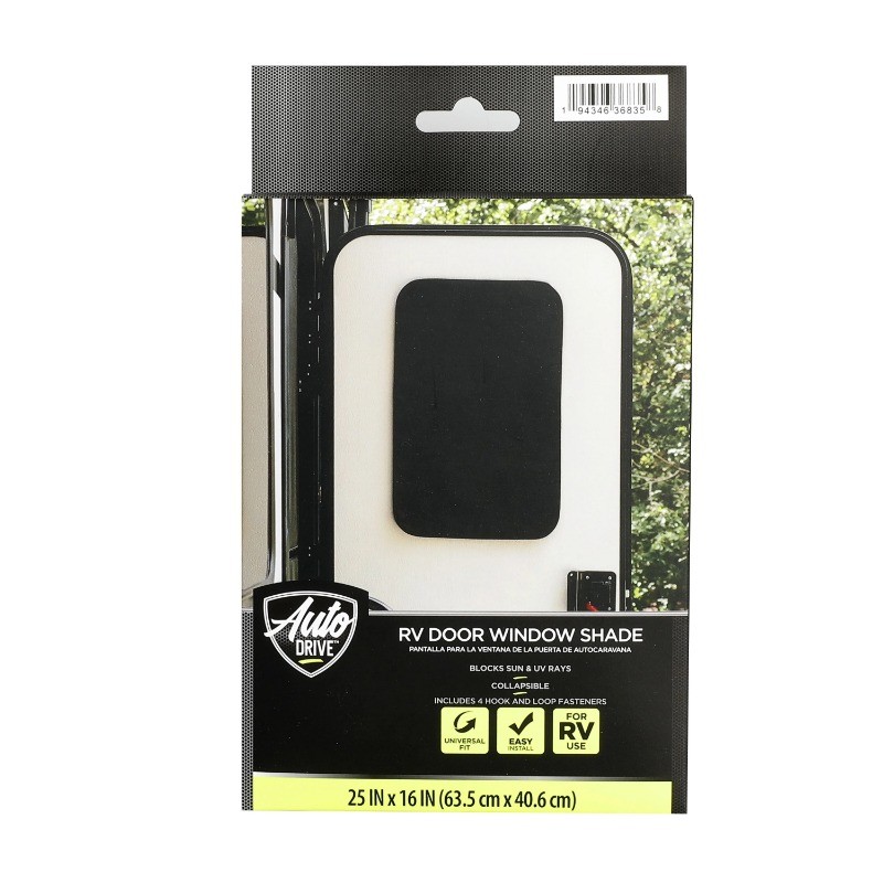 Auto Drive, RV Door Window Shade, Universal, Collapsible, Polyester, Black