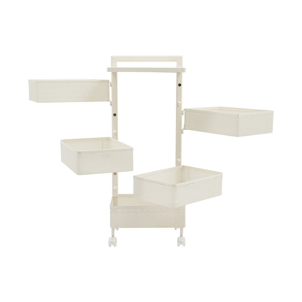 Rotating Storage Rack Rolling Organizing Cart Mobile Kitchen Organizer w/ Basket