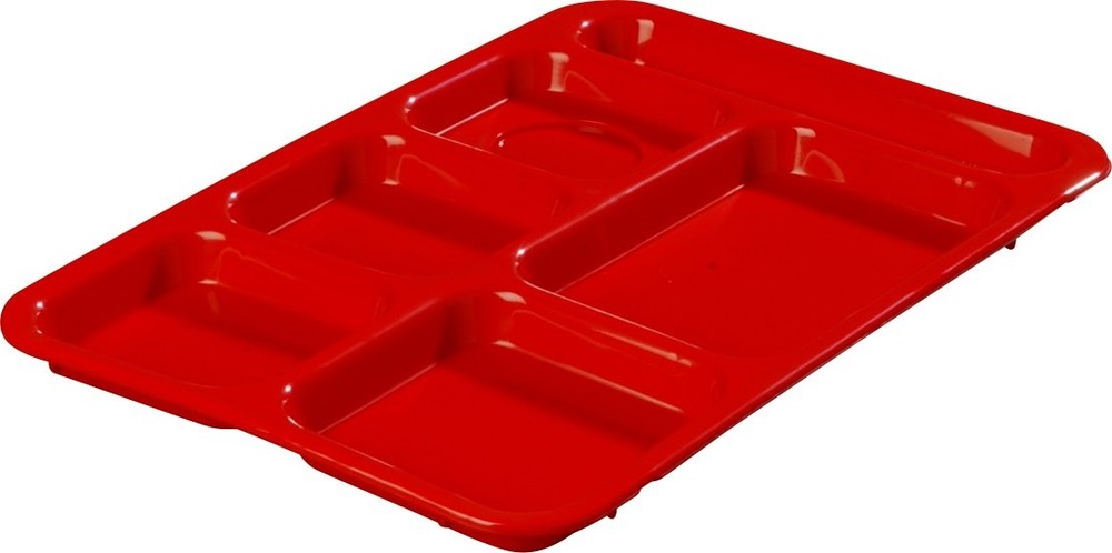 P614R05 Right-Hand 6-Compartment Polypropylene Tray 10" x 14" Red