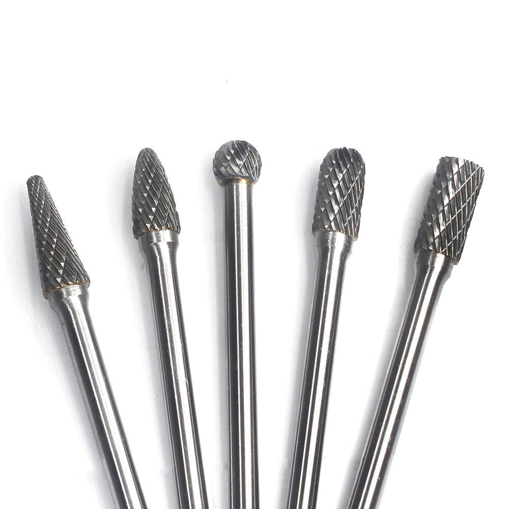 5Pcs Carbide Burrs Set Extended Long Double Cut Solid Rotary File 1/4" Shank