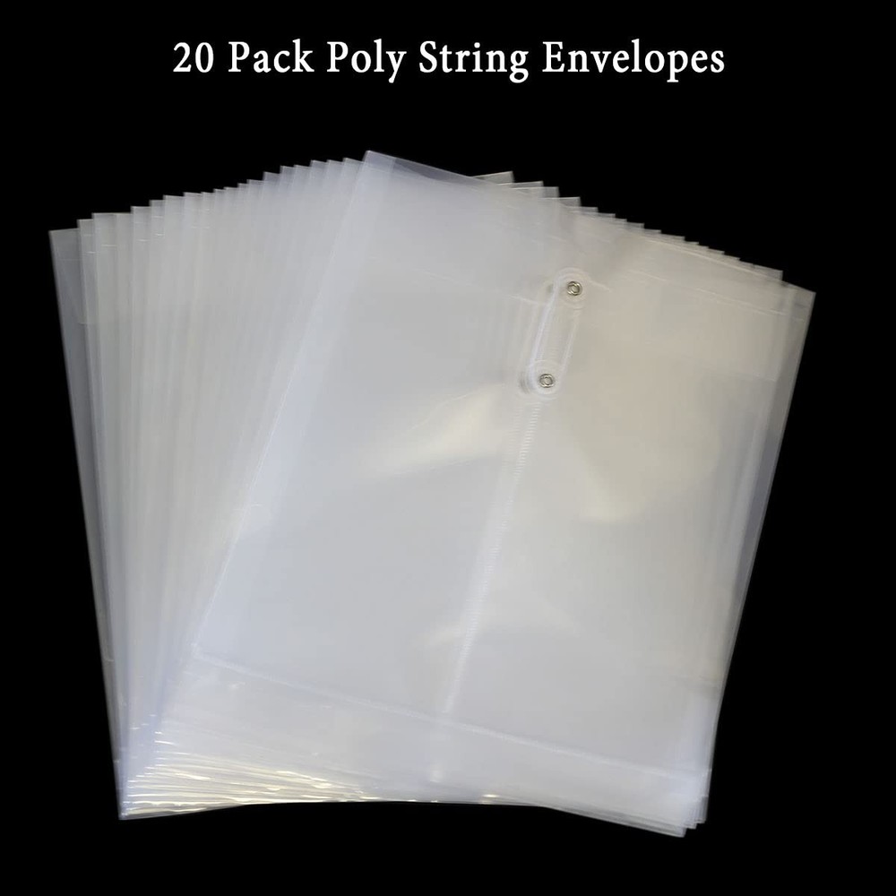 Letter Size Clear Poly Envelopes with String Closure 20 Pack, EGOSKY Plastic Env