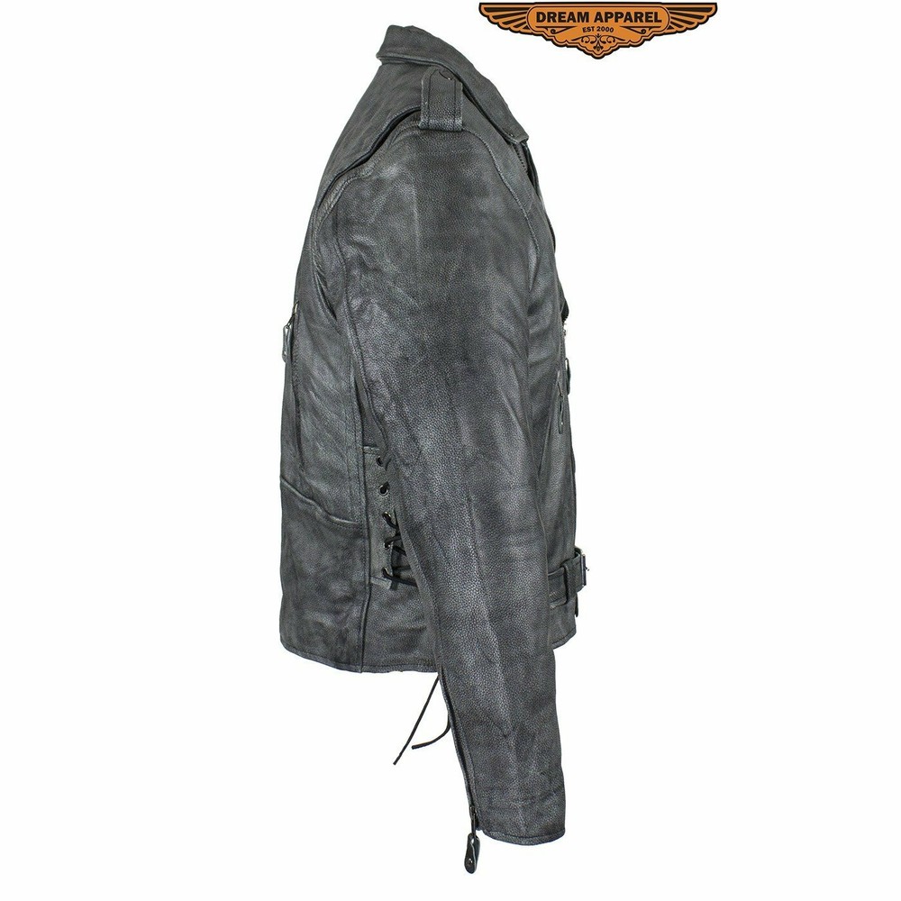 Men's Gray Motorcycle Jacket With Gun Pockets