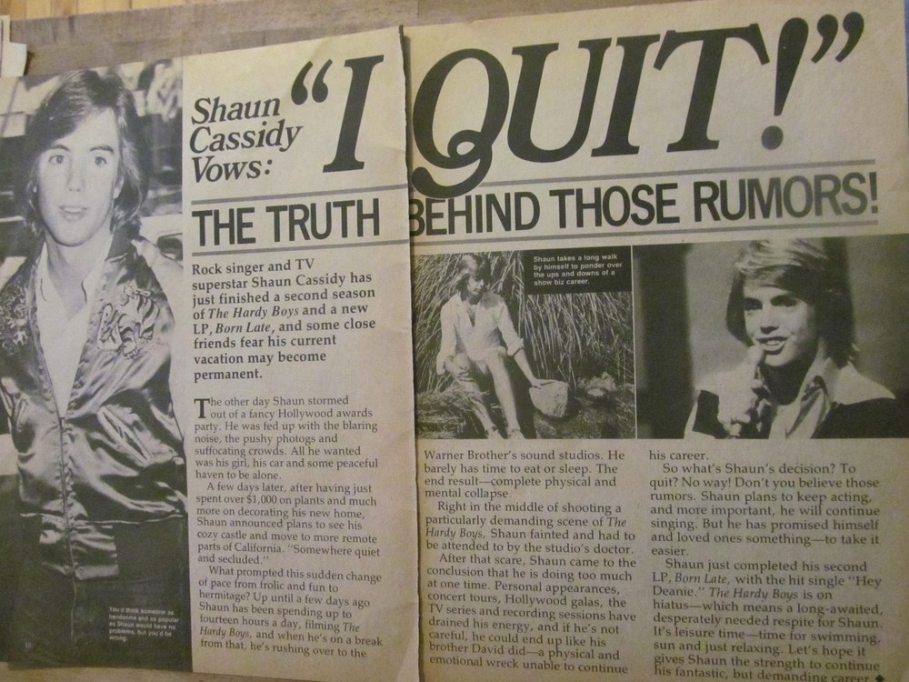 Shaun Cassidy, Two Page Vintage Clipping