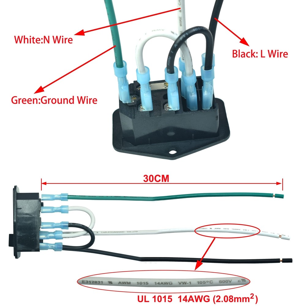 2 Pack 250Vac 15A IEC320 C14 Panel Mount Plug Adapter Power Connector Socket,...