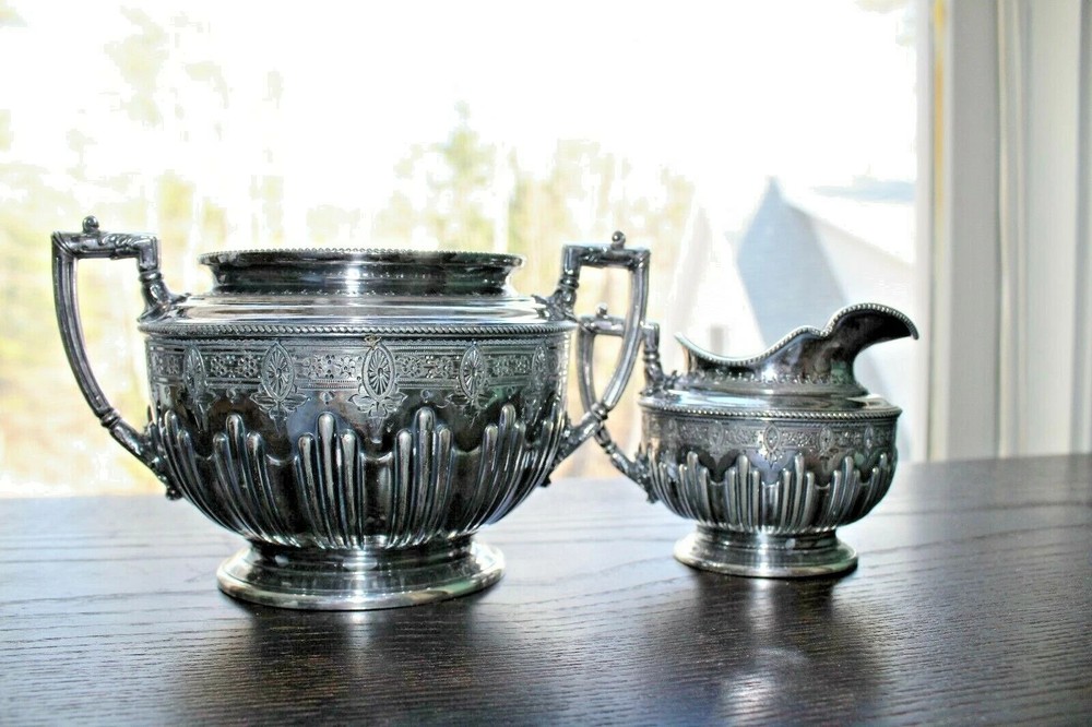 SHEFFIELD 2 PC SILVERPLATE TEA SET  SUGAR AND CREAMER