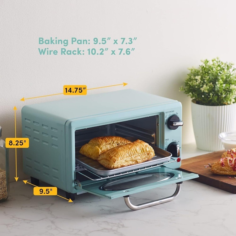 2 Slice Countertop Toaster Oven Bake Toast Temperature Control & Adjustable