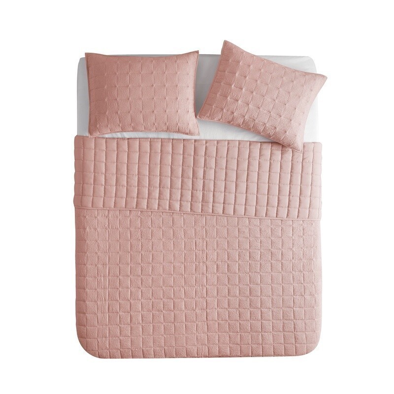 Solid Crinkle Box Microfiber Quilt Soft Wash Lightweight Cozy Full / Queen Pink