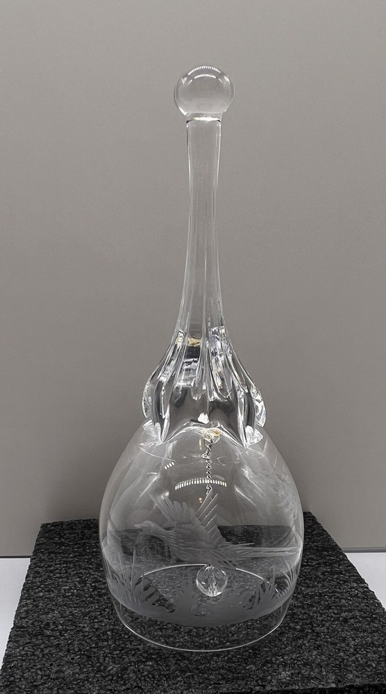 Etched Crystal Bell Flying Pheasant Prairie Scene