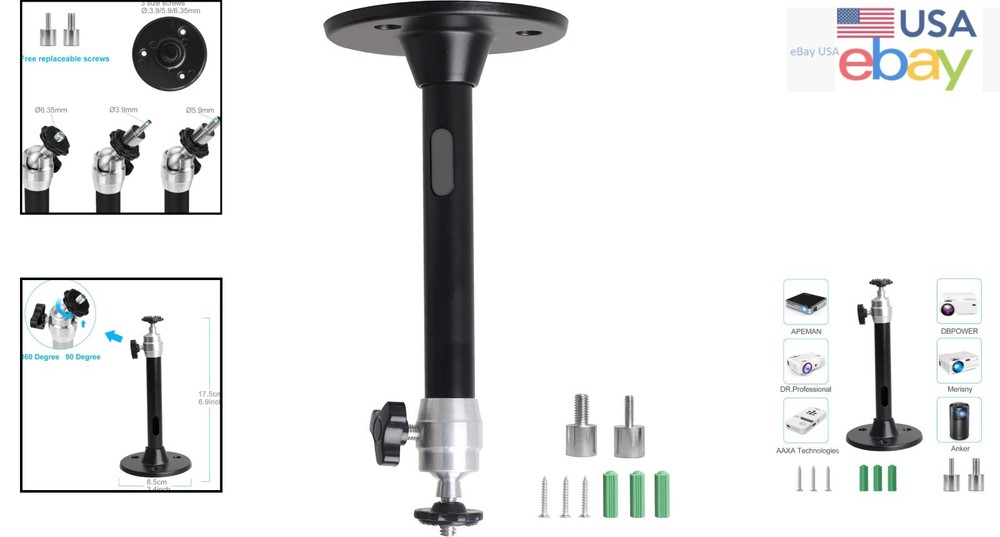 Mini Projector Ceiling Mount Stand with Adjustable Tilt and 360-Degree Rotation