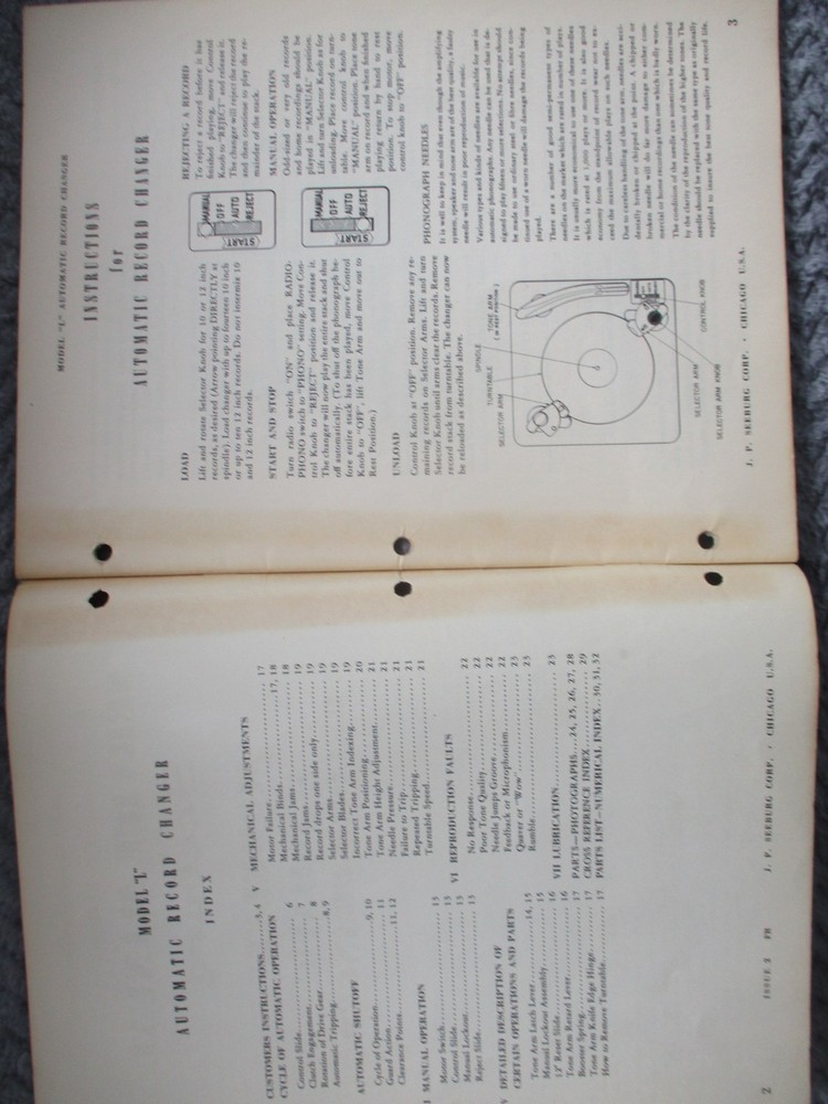 Seeburg Model “L” Automatic Record Changer Service Manual