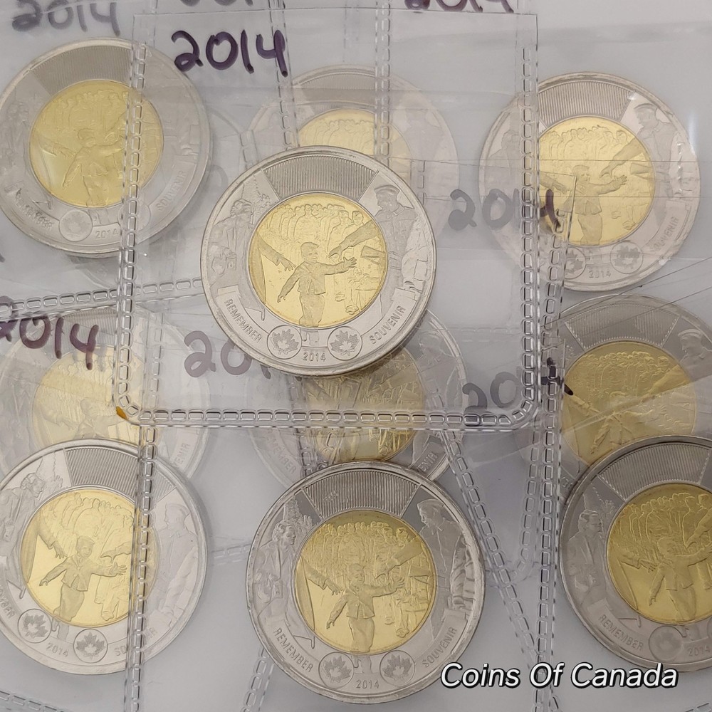 2014 Canada $2 Two Dollar Toonie Wait For Me Daddy From BU Roll #coinsofcanada
