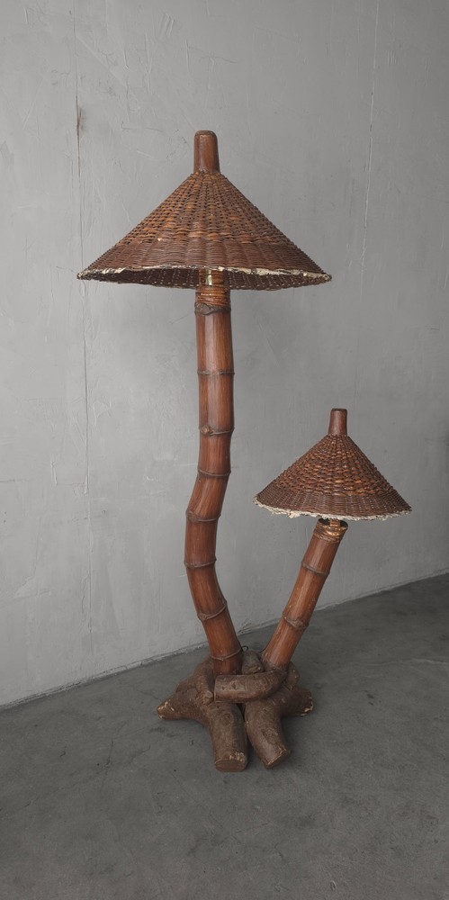 1950s Large Scale Bamboo Floor Lamp