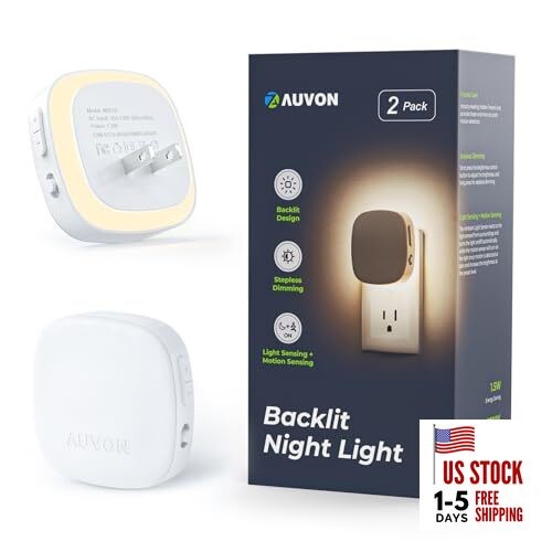 Plug-in LED Backlit Night Light with Motion Sensor & Dusk to Dawn Warm White