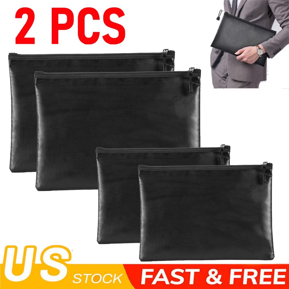 2Pcs  Fireproof Money Bag 2000℉ Fireproof Document Pouch Waterproof Safe Cash US
