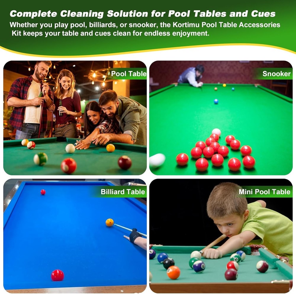 Billiard Pool Table Accessories Kit: 10 Piece Set with 2 Pool Table Brushes,2 Fe