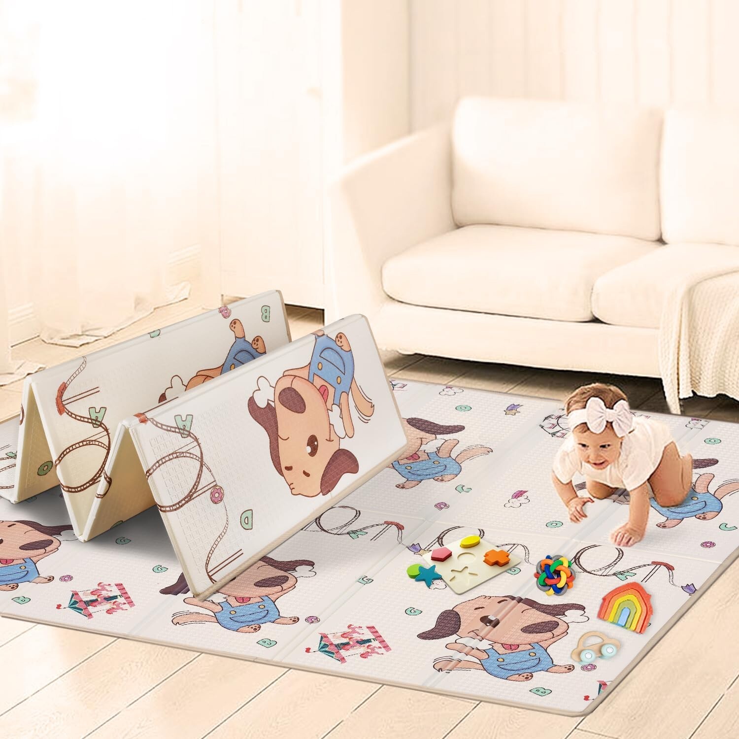 Baby Play Mat/ Foldable and Waterproof/Reversible and Versatile 0.4in thick 1cm