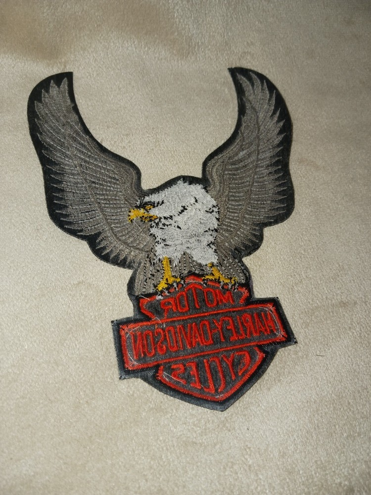 Harley Davidson Vtg Silver Black Patch Eagle Motorcycle Emblem 6.5”L