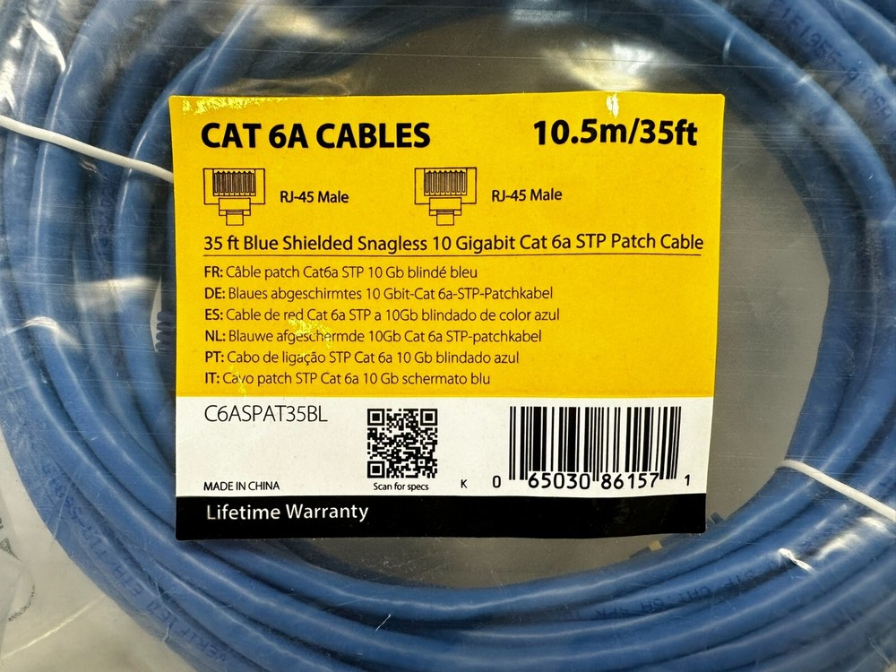 StarTech.com C6ASPAT35BL CAT 6A Ethernet 35' Shield Patch STP Cable 10 Gigabit