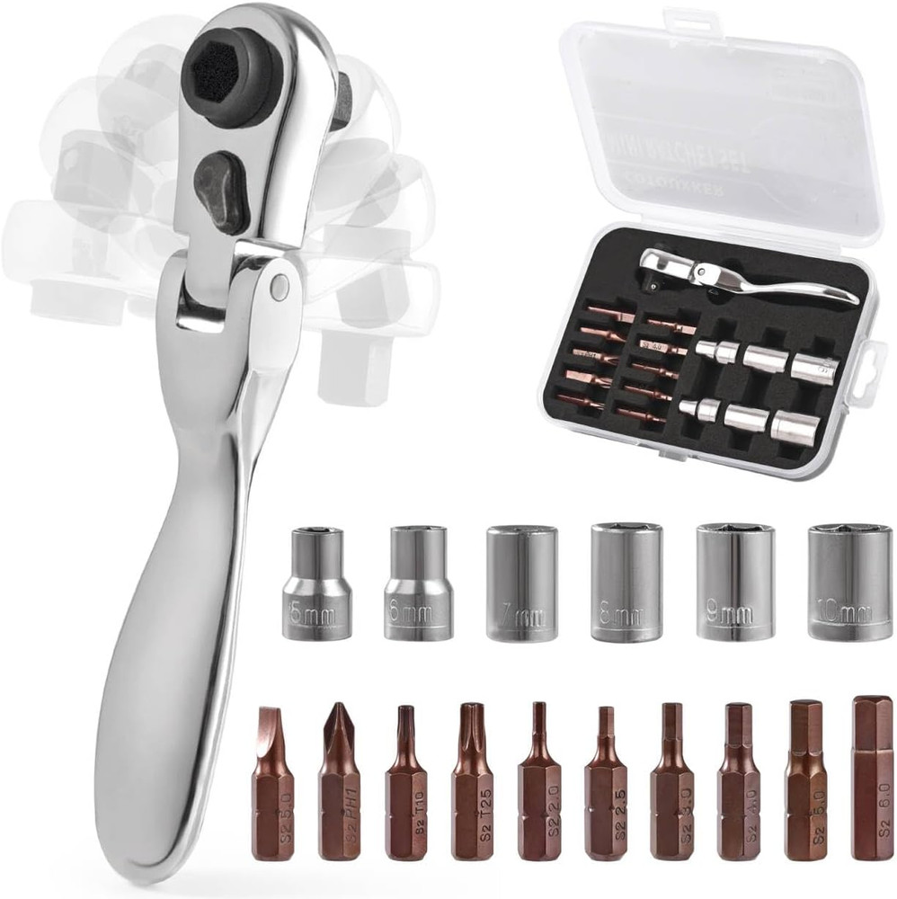 Mini Ratchet Screwdriver Set, Right Angle Screwdriver Set with 1/4 Mini Flex Rat