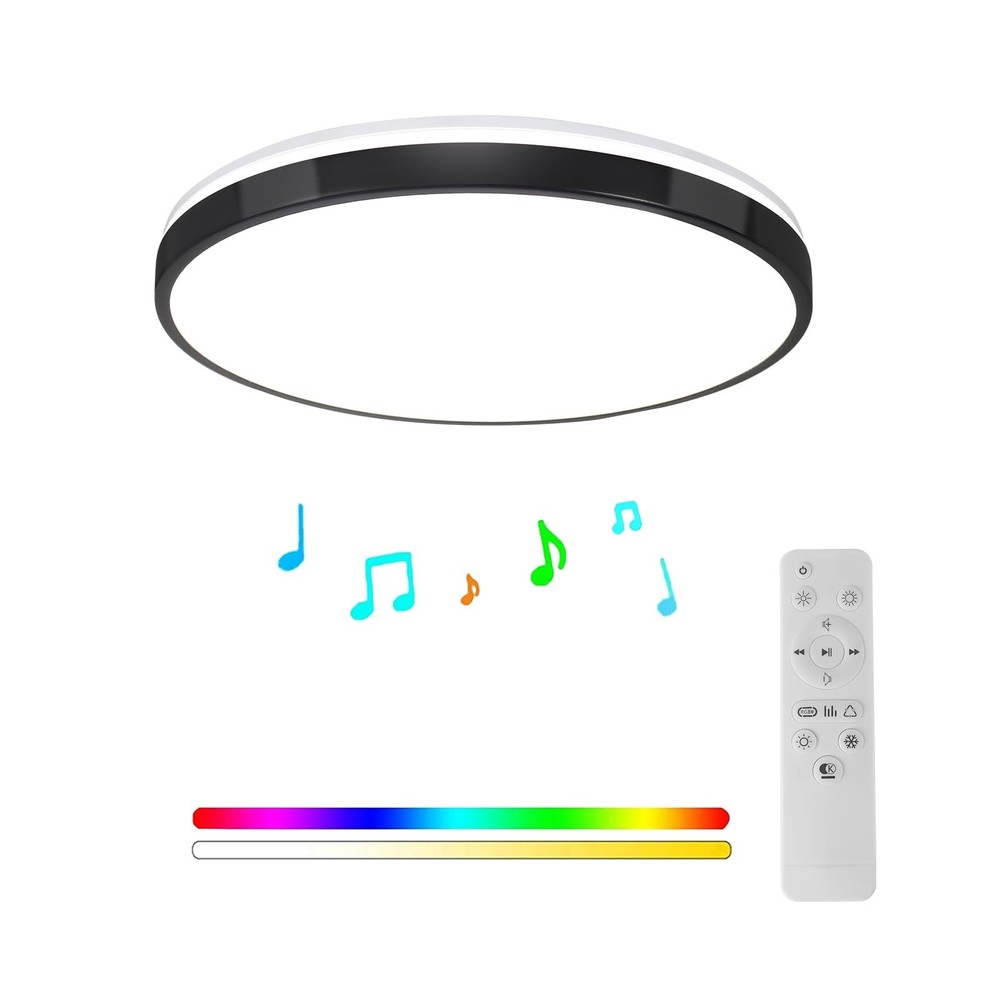 24W LED Flush Mount Ceiling Light with Bluetooth Speaker & Remote Control, RGB C