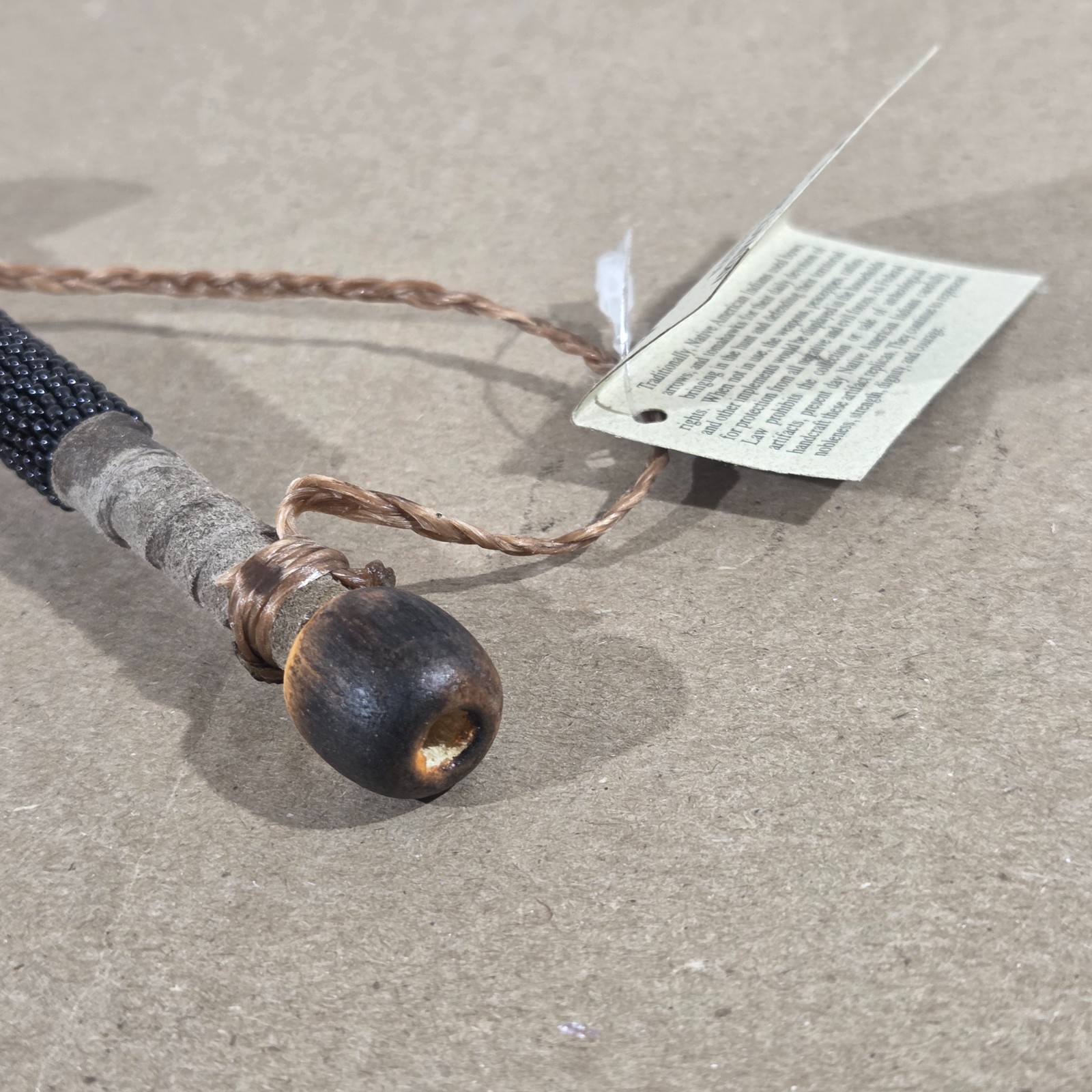 Authentic Navajo Peace Pipe 6" Handcrafted Black Beads leather wood stag