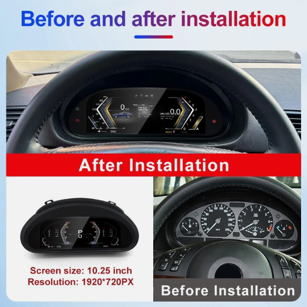 10.25" LCD Digital Cluster Linux Instrument Speedometer For BMW E46 1999-2004