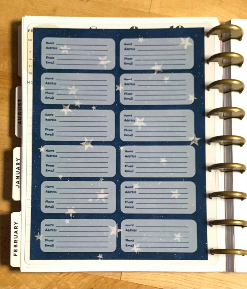 Contacts Addresses Dashboard Insert for use with Happy Planner