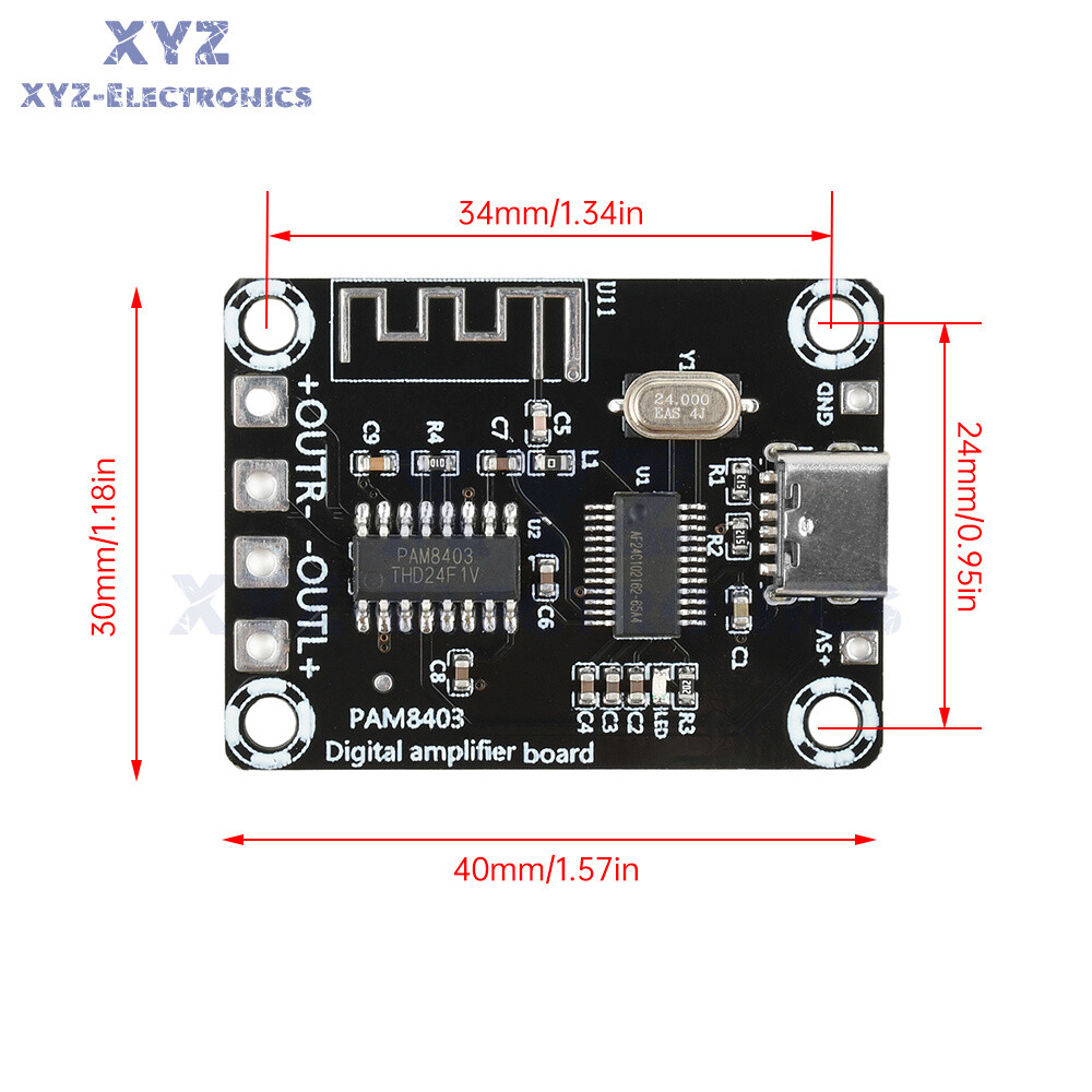 Type-C Mini PAM8403 Bluetooth Digital Power Amplifier Board 5W+5W For Class D
