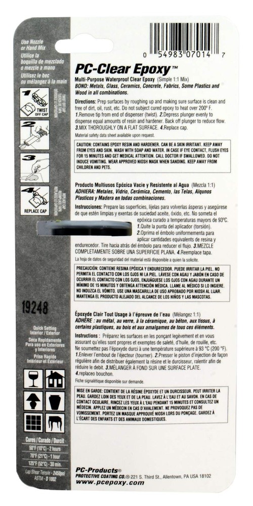 Pcclear Epoxy Adhesive Liquid 1oz Double Syringe Clear 70147