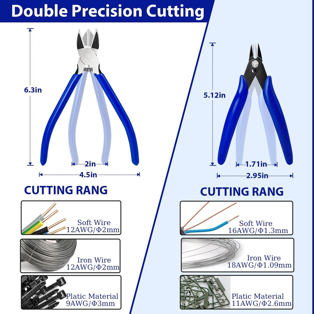 2 Pack Wire Cutters Set, 6" and 5" Ultra Sharp Flush Cutters, Carbon St