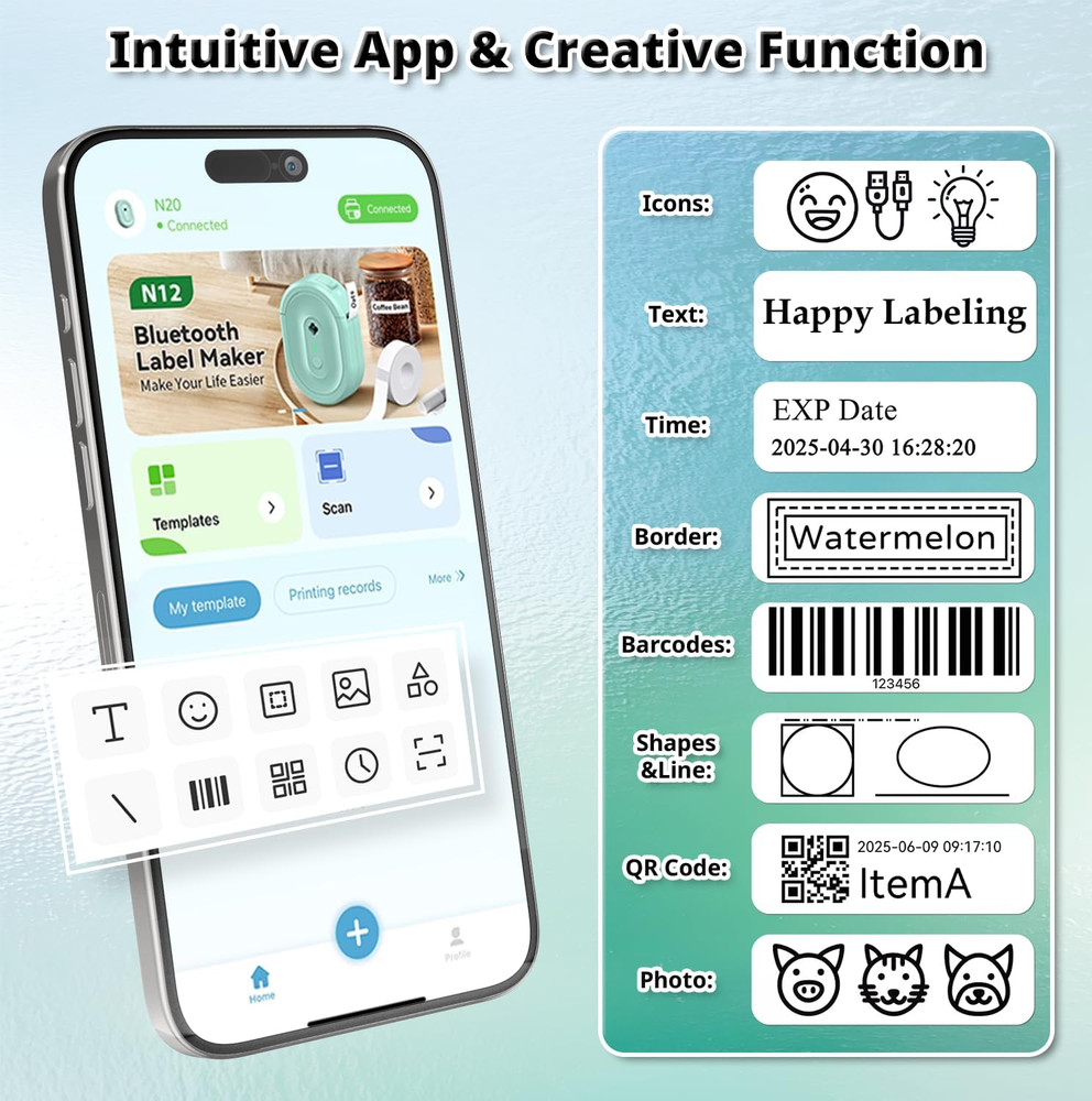 Label Maker Machine with Tape, Portable Bluetooth Label Makers, Inkless Mini Pri