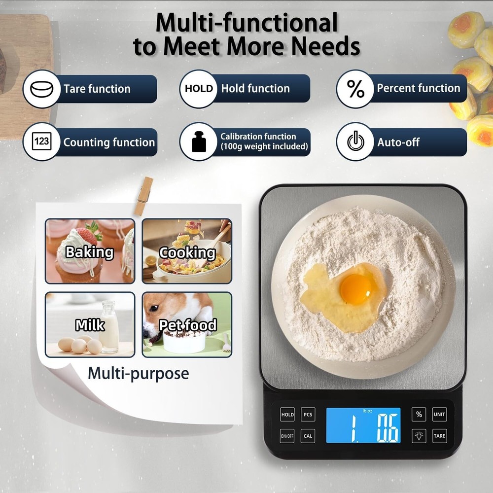 Large 0.1g Accuracy Kitchen Scale - Backlit LCD & Percentage Function for Bakers
